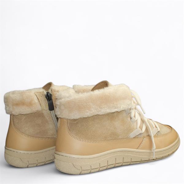Renalia Beige Leather Women's Snow Boots