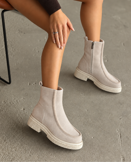 Bellami Beige Leather Women's Ankle Boots