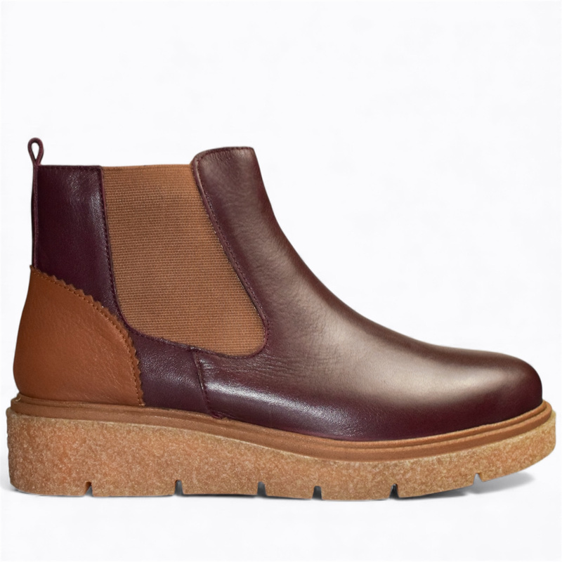 SIGRIND WOMEN'S BURGUNDY LEATHER ANKLE BOOTS