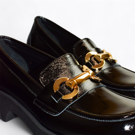 Skórzane czarne półbuty damskie Tilomea