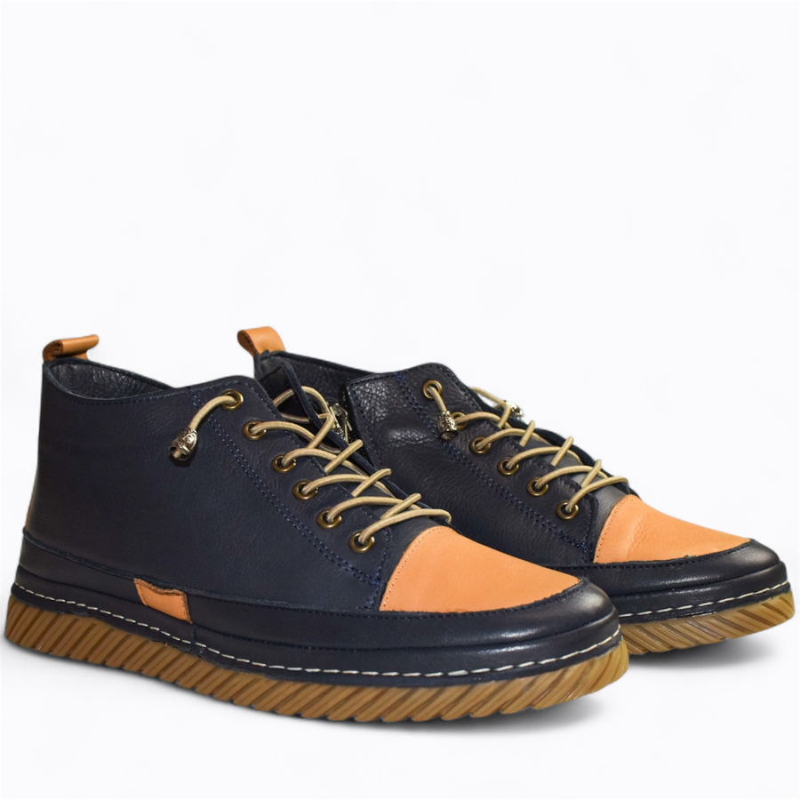 Skórzane granatowe trzewiki damskie Dismara