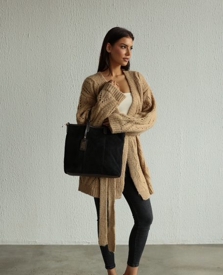 Symoria Black - Leather Suede Shopper Bag