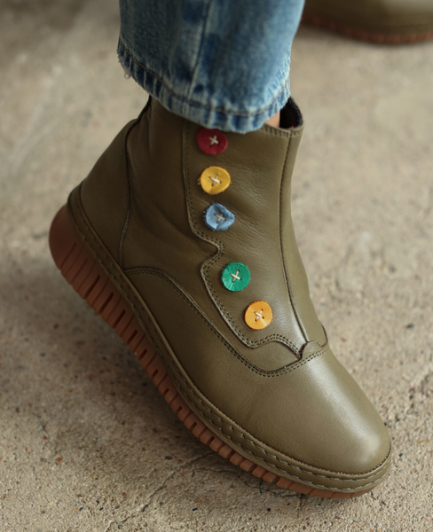 Inaveti Women's Olive-Green Leather Boots