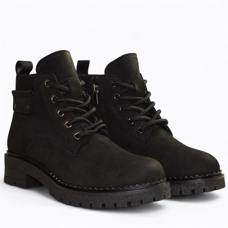 Frilama Women's Black Leather Ankle Boots