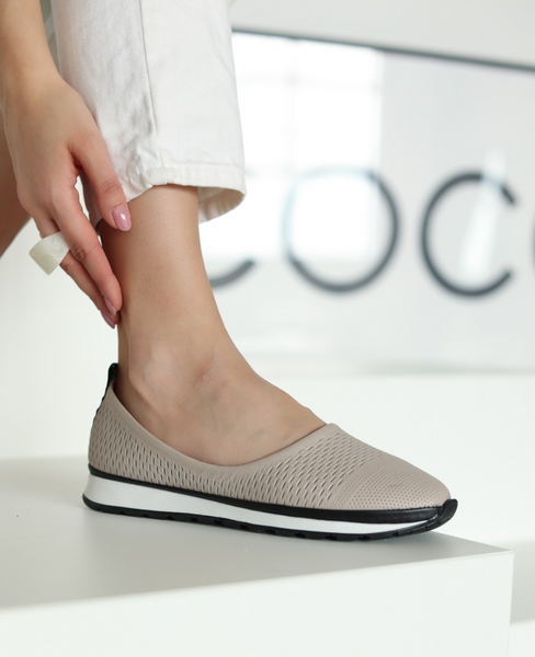 Belvita Beige Leather Women's Ballet Flats