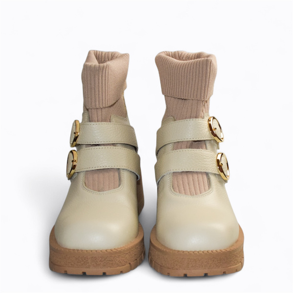 Trudine Beige Leather Women's Ankle Boots