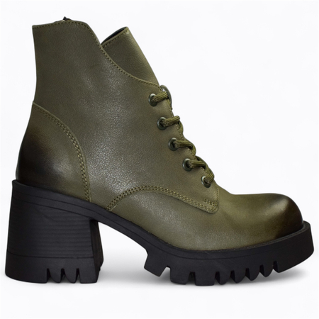 SKÓRZANE OLIWKOWE BOTKI DAMSKIE ISADORA