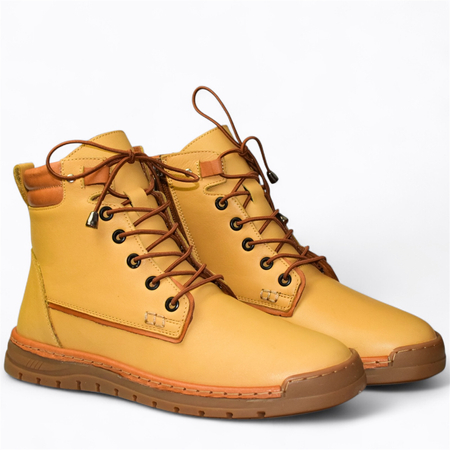 Skórzane musztardowe trzewiki damskie Ramarin