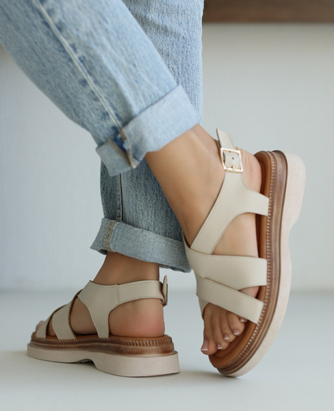 Rosvira Beige Leather Women's Sandals