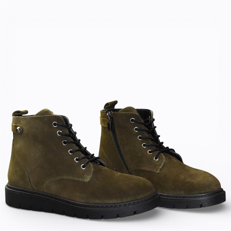 Skórzane oliwkowe trzewiki damskie Merilei