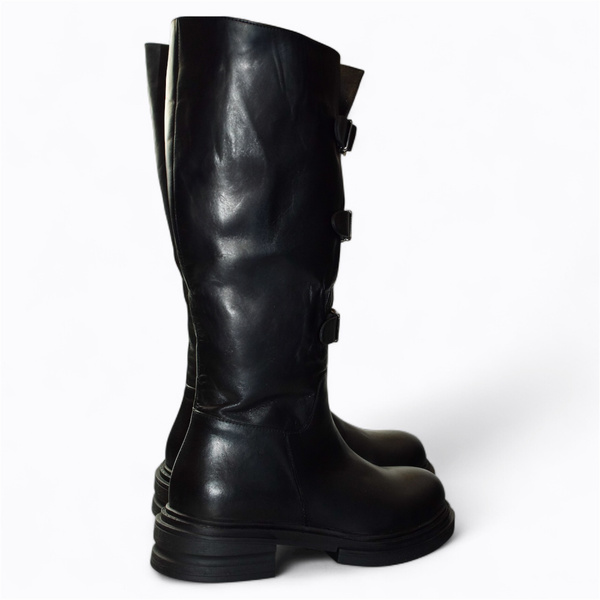 Serafia Women's Black Leather Knee-High Boots