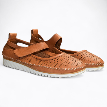 Skórzane rude półbuty damskie Drenira