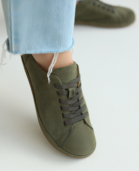 Lumiera Women's Olive Leather Low-Cut Shoes