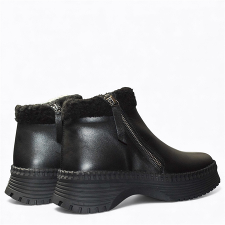 Skórzane czarne botki damskie Fallora