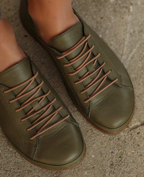 Almiria Women's Olive Leather Low-Cut Shoes with an Anatomically Shaped Toe Box
