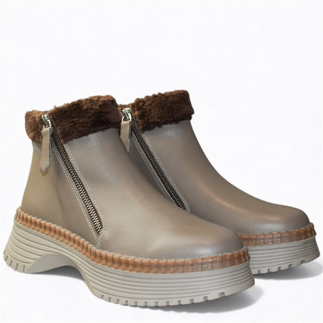 Fallora Women's Gray Leather Ankle Boots