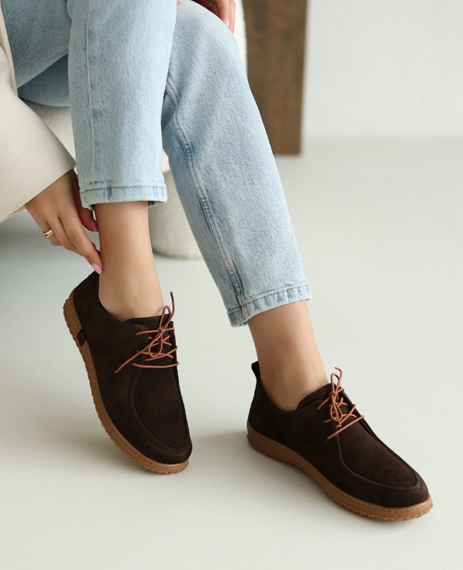 Drasiel Women's Leather Chocolate-Brown Low-Top Shoes