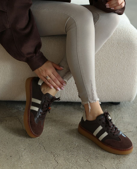 Skórzane czekoladowe sneakersy damskie Zenovia