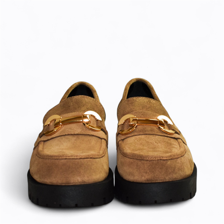 Skórzane cappuccino półbuty damskie Tilomea