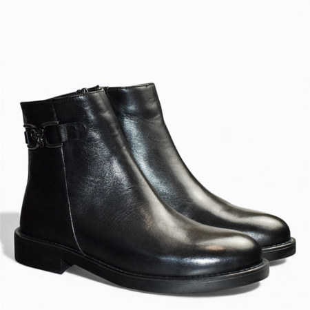 SKÓRZANE CZARNE BOTKI DAMSKIE ZINETHI