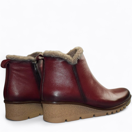 Skórzane bordowe botki damskie Galitia