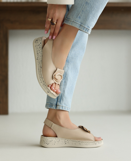 Blemisa Beige Leather Women's Sandals