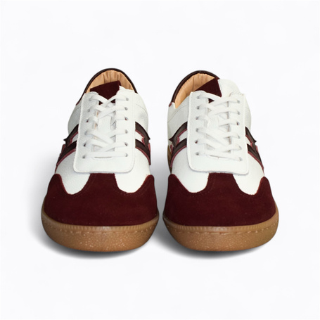 Sertiva Women's White Leather Sneakers with a Burgundy Accent