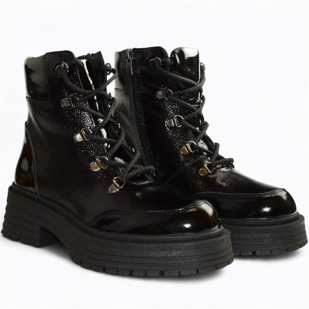 SKÓRZANE CZARNE TRZEWIKI DAMSKIE KERALIN