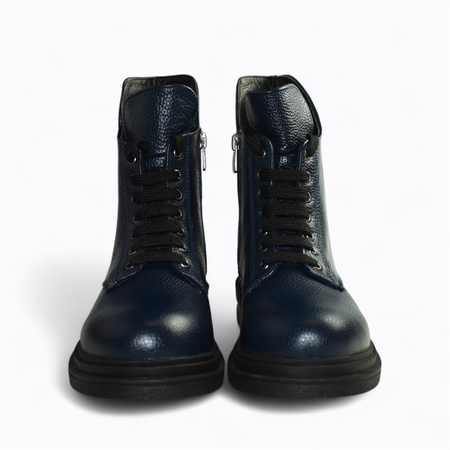 SKÓRZANE GRANATOWE BOTKI DAMSKIE QARINDE