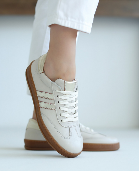 Skórzane beżowe sneakersy damskie Magline