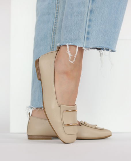 Palitia Beige Leather Women's Ballerina Flats