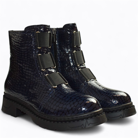 SKÓRZANE GRANATOWE BOTKI DAMSKIE GALENNA