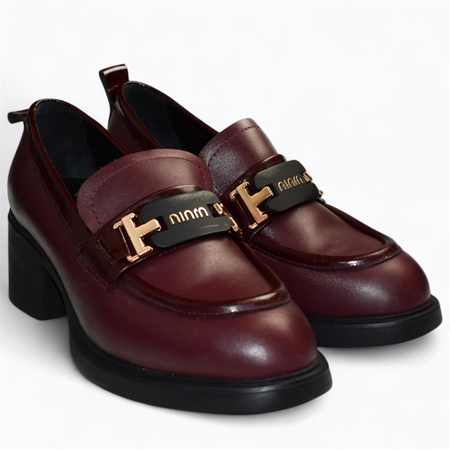 Skórzane bordowe półbuty damskie Irenica