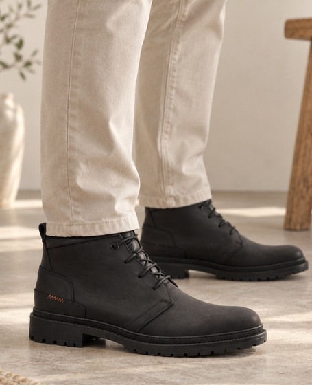 Skórzane czarne trzewiki męskie Davison