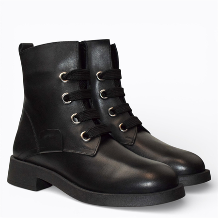 SKÓRZANE CZARNE BOTKI DAMSKIE MIRELIA