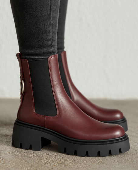 Joline Women's Burgundy Leather Ankle Boots