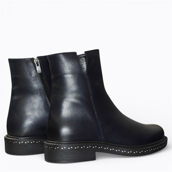 Maritha Navy Blue Leather Women's Ankle Boots