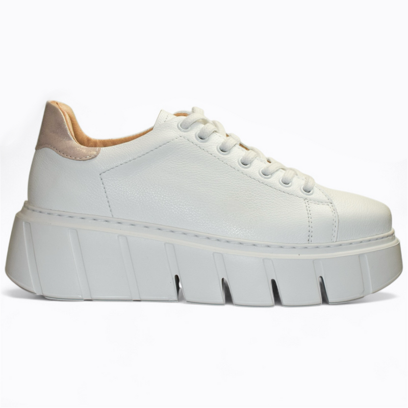 Lexeria Women's White Leather Sneakers with a Pink Accent