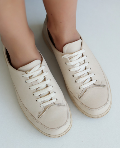 Zerephi Beige Leather Women's Low-Cut Shoes