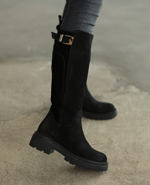 Mariane Women's Black Leather Knee-High Boots