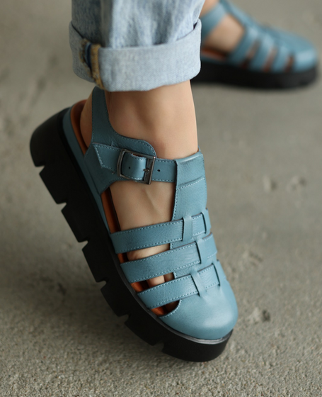 Bisopia Women's Leather Denim Sandals