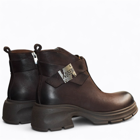 SKÓRZANE BRĄZOWE BOTKI DAMSKIE POLARYA