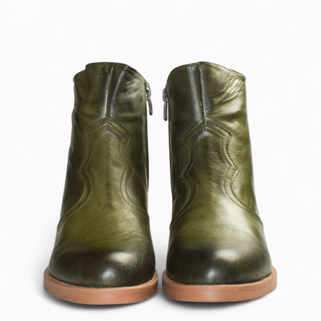 SKÓRZANE ZIELONE BOTKI DAMSKIE RILLENA