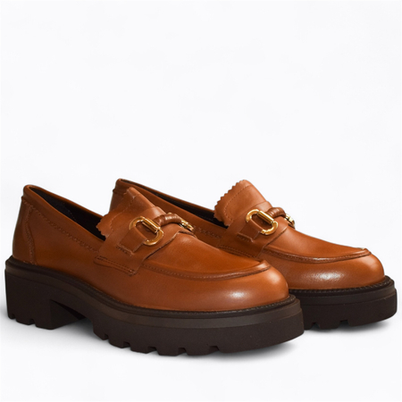 Skórzane rude półbuty damskie Belioni