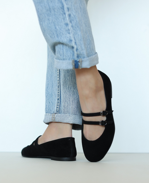Dorveri Women's Black Leather Ballerina Flats