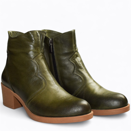Skórzane zielone botki damskie Rillena