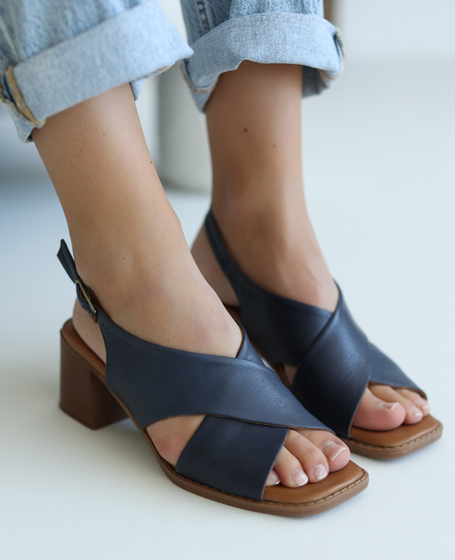 Marveti Navy Blue Leather Women's Sandals