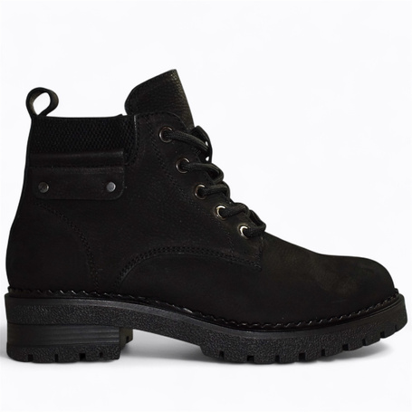 Frilama Women's Black Leather Ankle Boots