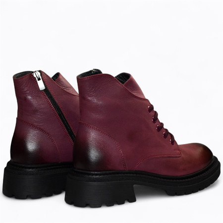 Skórzane bordowe botki damskie Fantina
