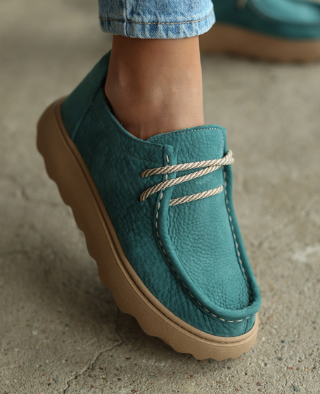 Yelsina Women's Green Leather Low-Top Shoes